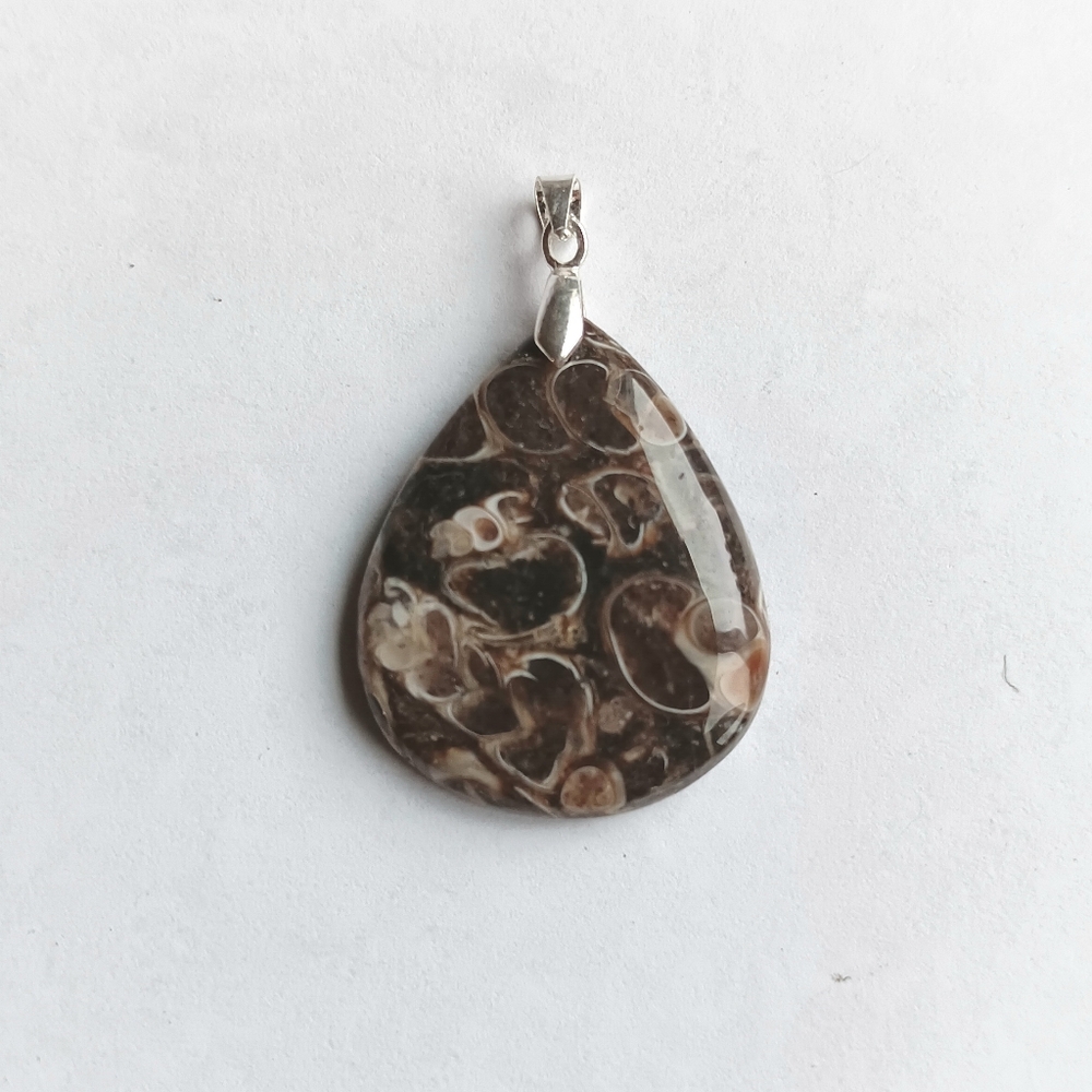 Turitella Agate Gemstone Pendant with 925 Sterling Silver Findings